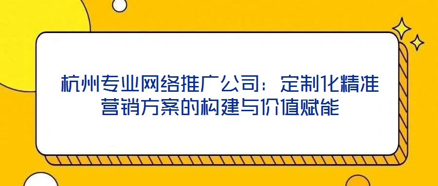 杭州專業網絡推廣公司:定制化精準營銷方案的構建與價值賦能
