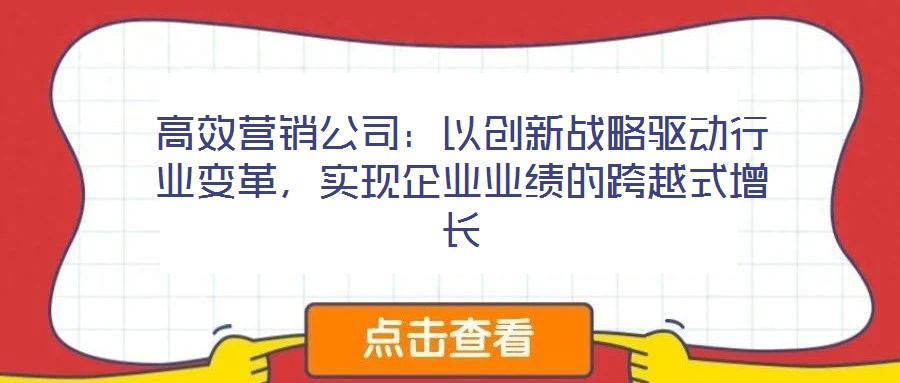 高效營銷公司:以創新戰略驅動行業變革,實現企業業績的跨越式增長