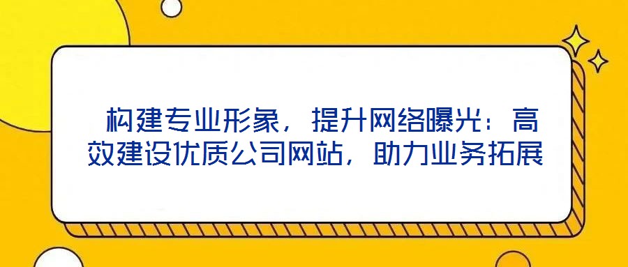 構建專業形象,提升網絡曝光:高效建設優質公司網站,助力業務拓展